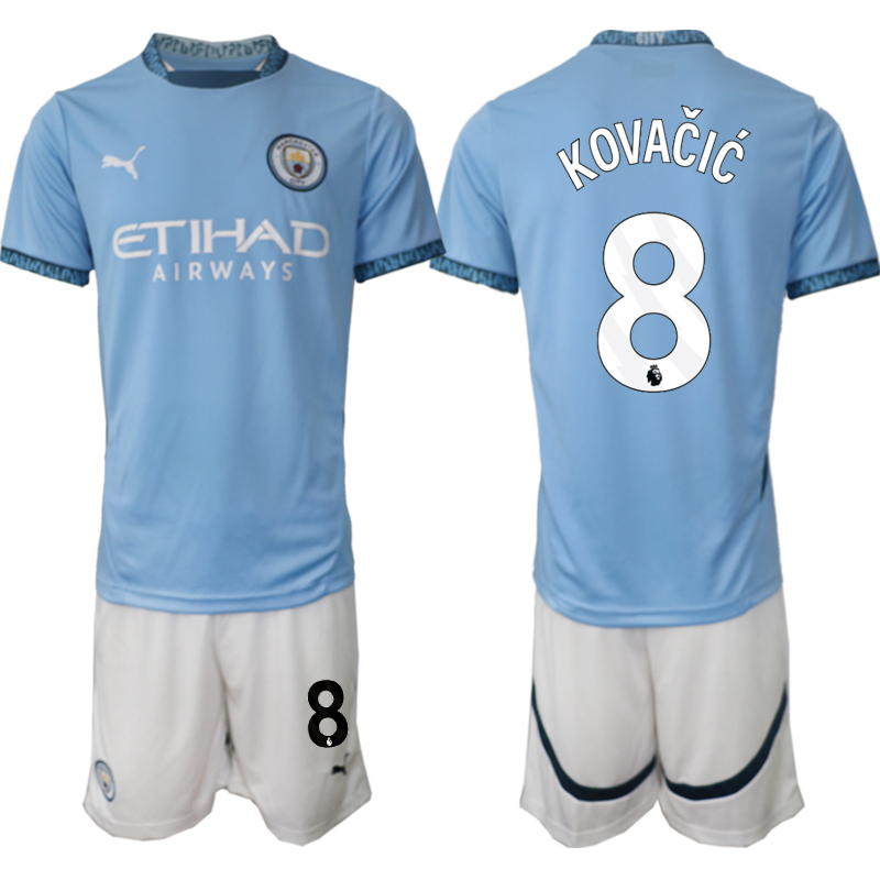 Men 2024-2025 Club Manchester City home blue #8 Soccer Jersey